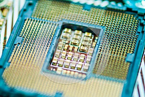 Modern Central processing unit Socket CPU. CPU socket on Motherboard computer. The Resistors at the middle of CPU socket