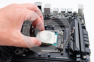 CPU socket and processor installation on the motherboard.