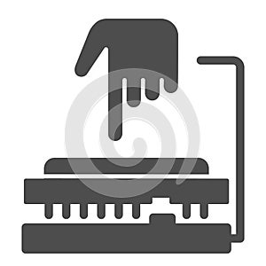 CPU soket solid icon. Processor integrating to board with hand pointer symbol, glyph style pictogram on white background