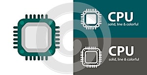 CPU vector flat icon with technology electronics solid, line icons