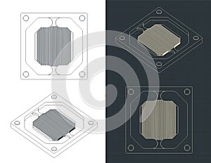CPU water cooling block base blueprints