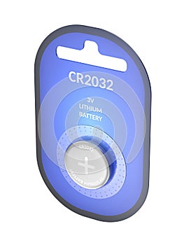 CR2032 button cell battery in blister pack
