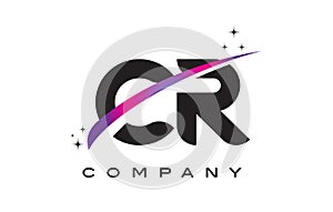 CR C R Black Letter Logo Design with Purple Magenta Swoosh