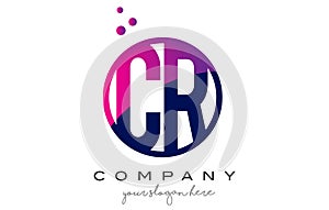 CR C R Circle Letter Logo Design with Purple Dots Bubbles