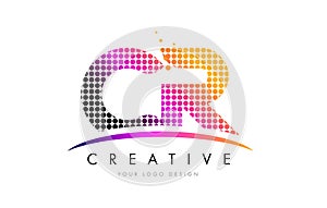 CR C R Letter Logo Design with Magenta Dots and Swoosh