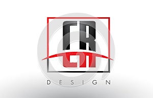 CR C R Logo Letters with Red and Black Colors and Swoosh.