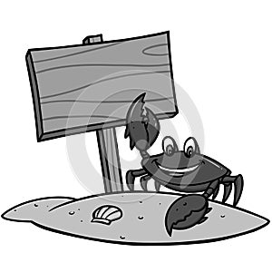 Crab Beach Sign Illustration