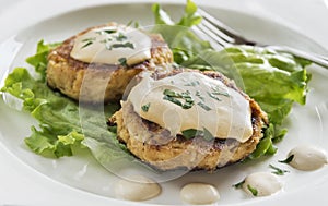 Crab cakes with creamy mustard sauce