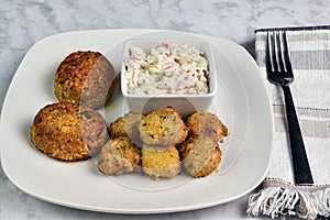 crab cakes with scallops and crab salad