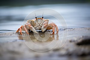 crab caught in the surf on shore