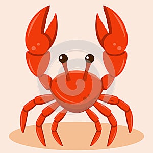 Crab character with big claws isolated. Cartoon character. Vector