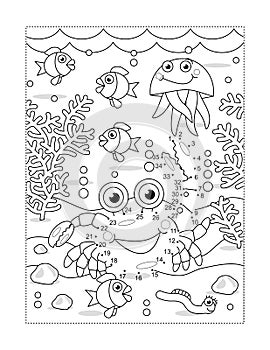 Crab dot-to-dot picture puzzle and coloring page