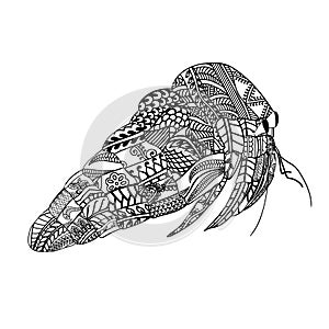 Crab with ethnic doodle pattern. Zentangle inspired pattern for anti stress coloring book pages for adults and kids.