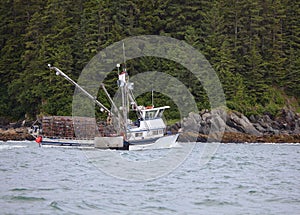 Crab fishing boats with pots in Southeast Alaska