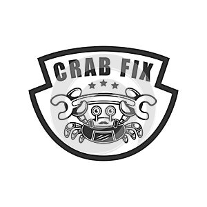 Crab fix logo. crab holding wrench