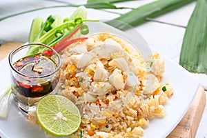 Crab Fried Rice On A White Plate