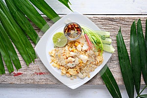 Crab Fried Rice On A White Plate