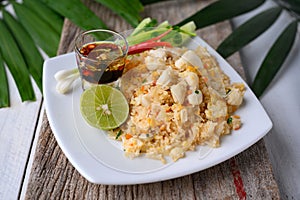 Crab Fried Rice On A White Plate