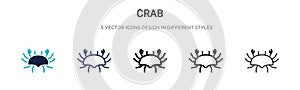Crab icon in filled, thin line, outline and stroke style. Vector illustration of two colored and black crab vector icons designs
