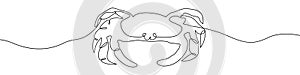 Crab icon line continuous drawing vector. One line Arthropod crab icon vector background. Sea crab icon. Continuous outline of a