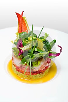 Crab meat appetizer, seafood delicacy in restaurant