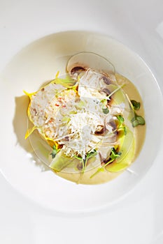 Crab Meat Ravioli and Porcini Mushroom Espuma photo