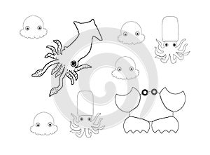 Crab and mollusks, colouring book page uncolored