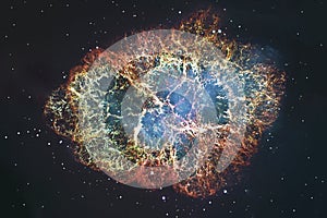 Crab Nebula in constellation Taurus. Supernova Core pulsar neutron star