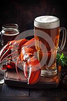 crab red crayfish snack seafood crawfish glass background pub food beer. Generative AI.