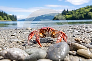 crab scuttling across a pebble beach