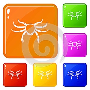 Crab sea animal icons set vector color