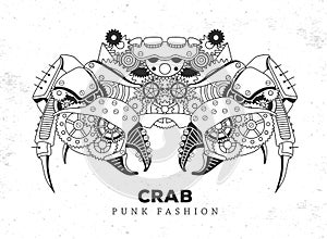 Crab silhouette with gears. Punk style.