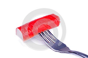Crab stick on a fork