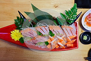 Crab stick and salmon sushi