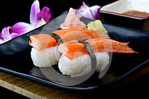 Crab stick sushi or Japanese kani sushi . photo