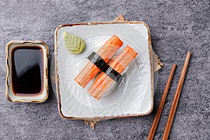 Crab Stick Sushi on White plate - Japanese Asian food style