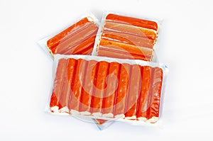 Crab sticks, imitation, vacuum packed. Studio Photo.