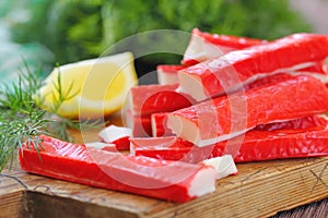 Crab sticks prepared for eating