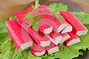 Crab sticks prepared for eating