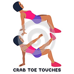 Crab toe touches. Sport exersice. Silhouettes of woman doing exercise. Workout, training