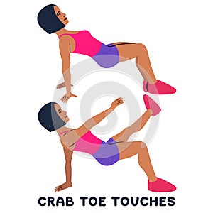Crab toe touches. Sport exersice. Silhouettes of woman doing exercise. Workout, training photo
