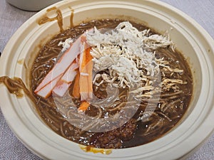Crabmeat mee sua noodles in a dish