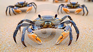 Crabs Moving Rhythmically on Sandy Shore photo
