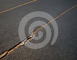 crack on the asphalt from an earthquake