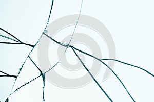 Crack and broken mirror in a front view image