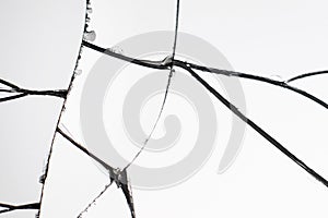 Crack and broken mirror in a front view image