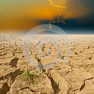 Crack earth with beautiful sky at sunset