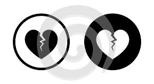 Crack heart, break love icon vector in black circle