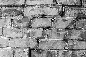 Crack on old brick broken wall texture damaged background