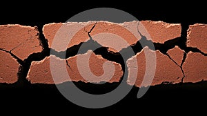 A crack in a red brick wall.